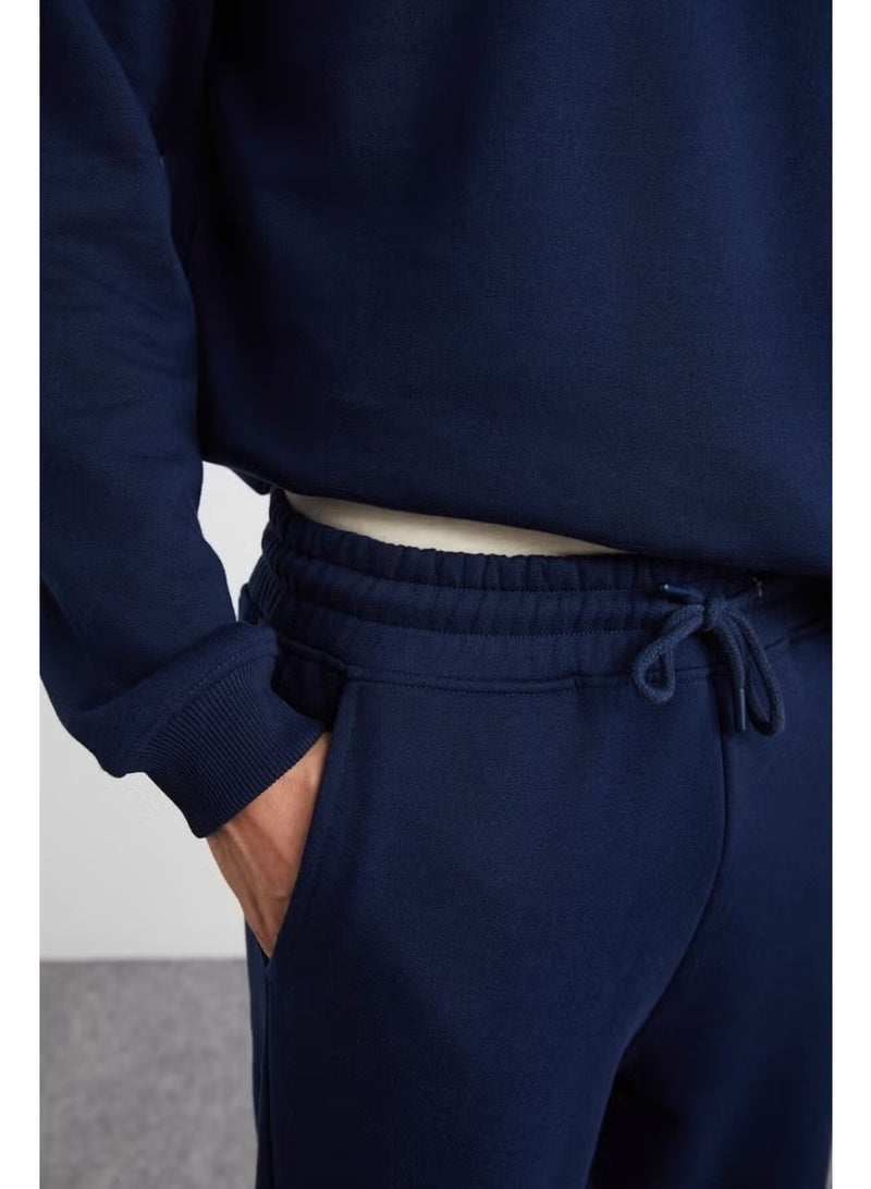 GRIMELANGE Adens Men's Regular Soft Premium Fabric 3 Yarn Ribbed Elastic Leg Navy Blue Sweatpants - Image 4